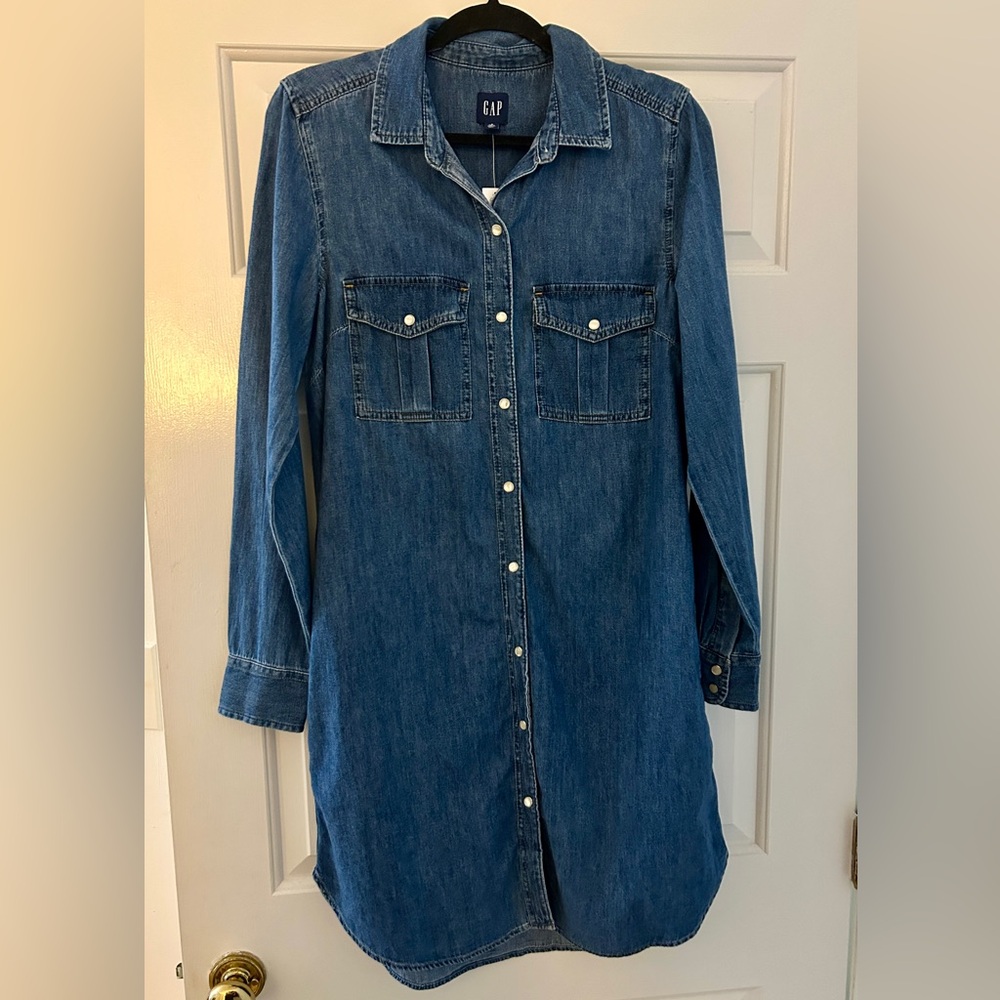 GAP Classic Blue Denim Shirt Dress small tall
